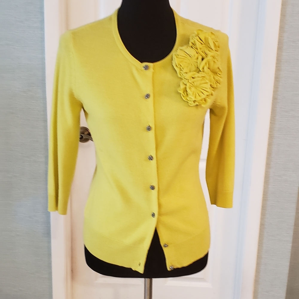 Beautiful Mustard colored sweater with flower decals